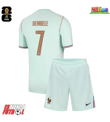 Francia Ousmane Dembele #7 Segunda Equipación Niños Mundial 2026 Manga Corta (+ Pantalones cortos)